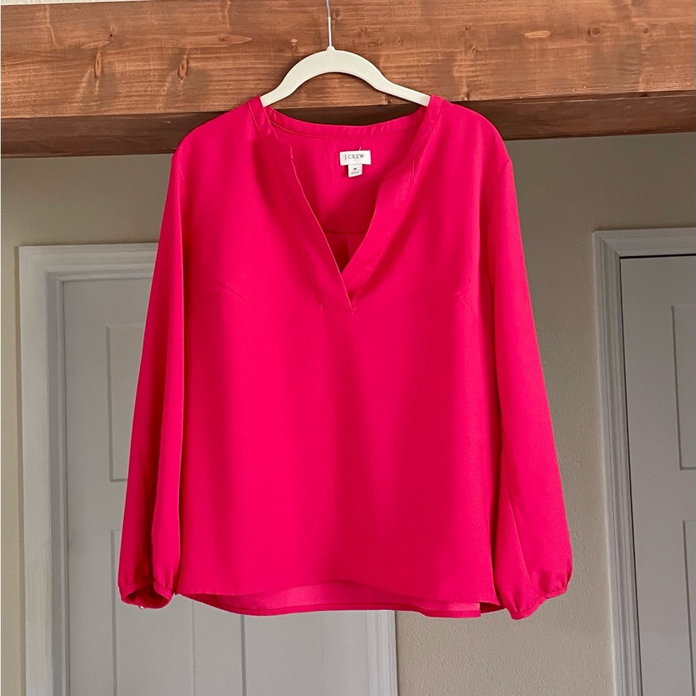 J. Crew Fuchsia Split V-Neck Long Sleeve Blouse